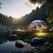 Campsite in Serene Wilderness with Futuristic Eco-Conscious Tent Design