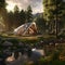 Campsite in Serene Wilderness with Futuristic Eco-Conscious Tent Design