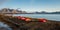 Campsite tents in Svalbard at midnight