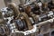 camshaft gears on the head of the car engine. Car engine repair