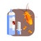 Can of cockroach insecticide and piece of chalk for the destruction of cockroach. Colorful cartoon illustration