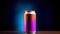 A can of a colorful soda sitting on top of a table, AI
