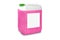 Can with liquid, isolated on white. Pink antifreeze liquid for car in canister. Plastic bottle or gallon of hand gel