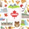 Canada Banner Template with Canadian National Cultural Symbols Vector Illustration