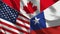 Canada and Chile and USA Realistic Three Flags Together