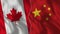 Canada and China Half Flags Together