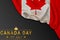 Canada day 1st July modern sign, cover, banner, design concept with golden text and Canadian maple leaf on a black background.