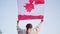 Canada Day. The national symbol of the country. Canadian flag waving in woman`s hands
