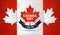 Canada Day red background with Canada maple leaf, Canadian flag, holiday ribbon vector