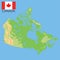Canada. Detailed physical map of Canada colored according to elevation, with rivers, lakes, mountains. Vector map with
