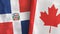 Canada and Dominican Republic two flags textile cloth 3D rendering