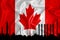Canada flag, background with space for your logo - industrial 3D illustration.Silhouette of a chemical plant, oil refining, gas,