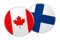 Canada Flag Button On Finland Flag Button, 3d illustration on white background