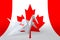 Canada flag depicted on paper origami crane wing. Handmade arts concept