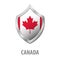 Canada flag on metal shiny shield illustration.