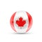 Canada flag projected as a glossy sphere on a white background