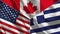 Canada and Greece and USA Realistic Three Flags Together