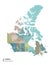 Canada higt detailed map with subdivisions. Administrative map of Canada with districts and cities name, colored by states and