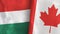 Canada and Hungary two flags textile cloth 3D rendering