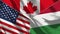 Canada and Hungary and USA Realistic Three Flags Together