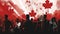 Canada Independence Day. Graphic illustration in red colors with flags and maple. AI generated.