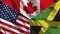 Canada and Jamaica and USA Realistic Three Flags Together