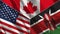 Canada and Kenya and USA Realistic Three Flags Together