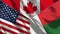 Canada and Madagascar and USA Realistic Three Flags Together