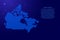Canada map from 3D blue cubes isometric abstract concept, square pattern, angular geometric shape, glowing stars. Vector