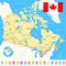 Canada map, flag, navigation icons, roads, rivers - illustration.