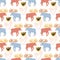 Canada moose seamless pattern with heart and plant