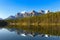 Canada Mountains Sunrise Forest Lake Landscape Reflection
