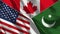 Canada and Pakistan and USA Realistic Three Flags Together