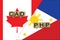 Canada and Philippines currencies codes on national flags background