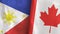 Canada and Philippines two flags textile cloth 3D rendering