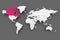 Canada pink highlighted in map of World. Light grey simplified map with dropped shadow on dark grey background. Vector