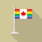 Canada pride LGBT flag with flagpole flat icon with long shadow. Vector illustration EPS10 of a rainbow pride.