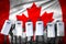 Canada protest stopping concept, police squad protecting law against riot - military 3D Illustration on flag background