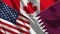 Canada and Qatar and USA Realistic Three Flags Together