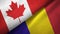 Canada and Romania two flags textile cloth, fabric texture