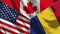 Canada and Romania and USA Realistic Three Flags Together