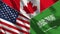 Canada and Saudi Arabia  and USA Realistic Three Flags Together