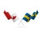 Canada and Sweden flags. Crossed flags. Vector illustration.