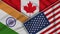 Canada United States of America India Flags Together Fabric Texture Illustration