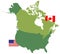 Canada and USA maps and flags - two countries in North America