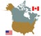 Canada and USA maps and flags - two countries in North America