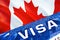 Canada visa document close up. Passport visa on Canada flag. Canada visitor visa in passport,3D rendering. Canada multi entrance