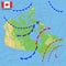 Canada. Weather map of the country. Meteorological forecast. Detailed physical map of Canada colored according to elevation