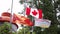 Canadian, British Columbia, and First Nations flag flying in Sooke on Canada Day. 4K 24FPS.