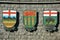 Canadian coats of arms for Saskatchewan , Manitoba, and Alberta.